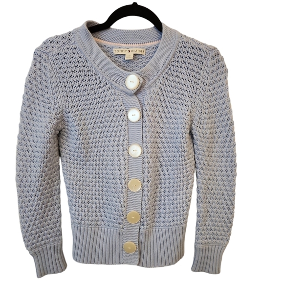 Tommy Hilfiger Baby Blue Chunky Snap Buttons Knit Sweater Size SP - Picture 1 of 10